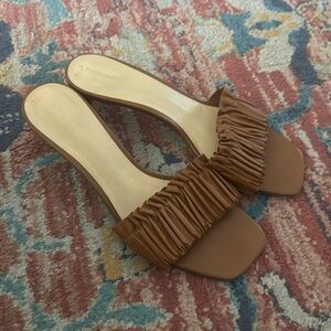Reformation Shereen Ruched Block Heel Mule in Pecan (Brown/Tan) Size 10.5